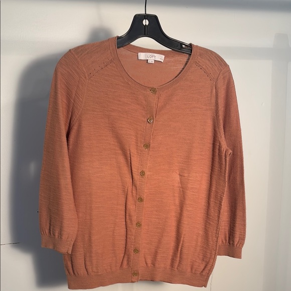 LOFT Sweaters - LOFT petite brown Cardigan Sweater with Three-Quarter Sleeves